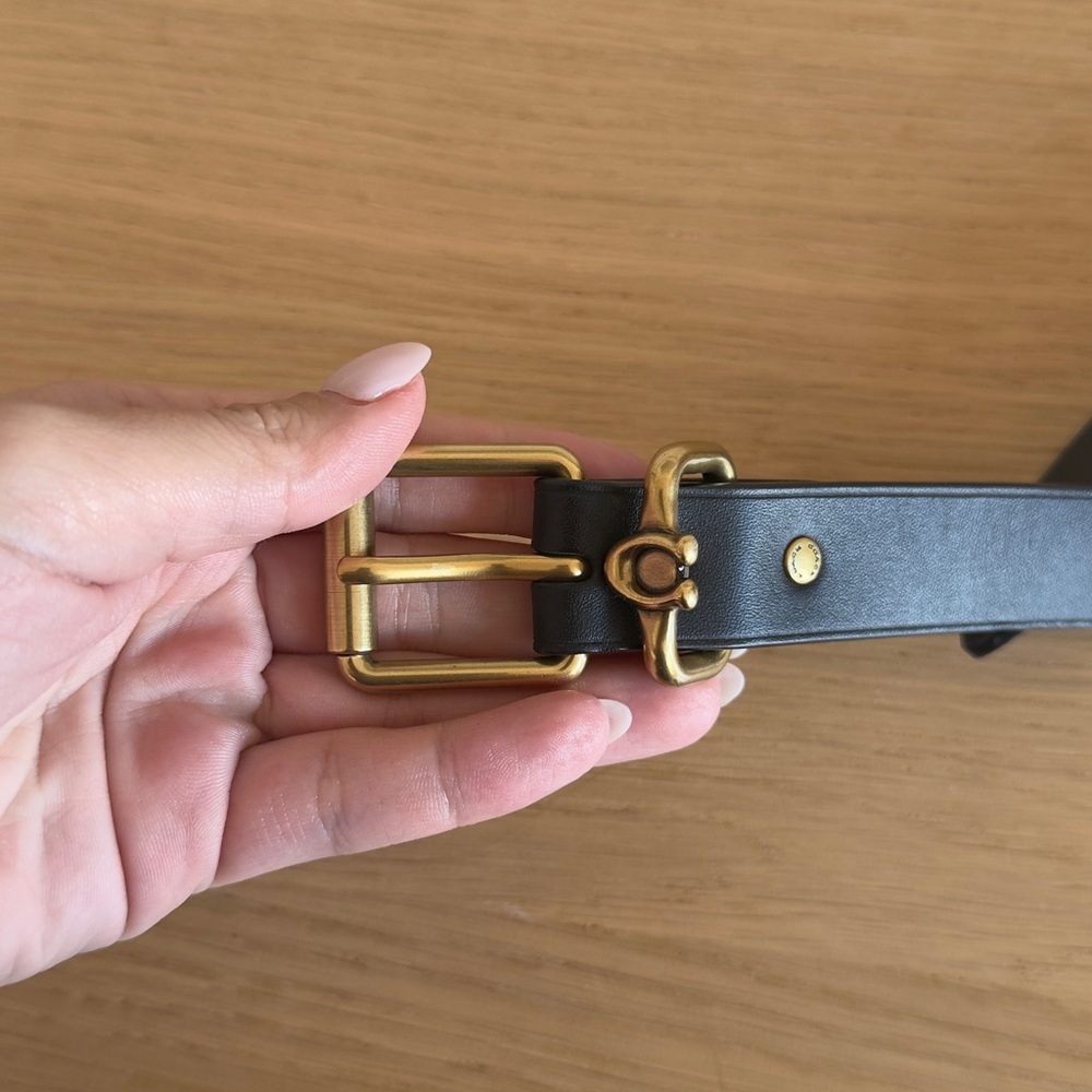 Coach Black Leather Belt with Gold Hardware